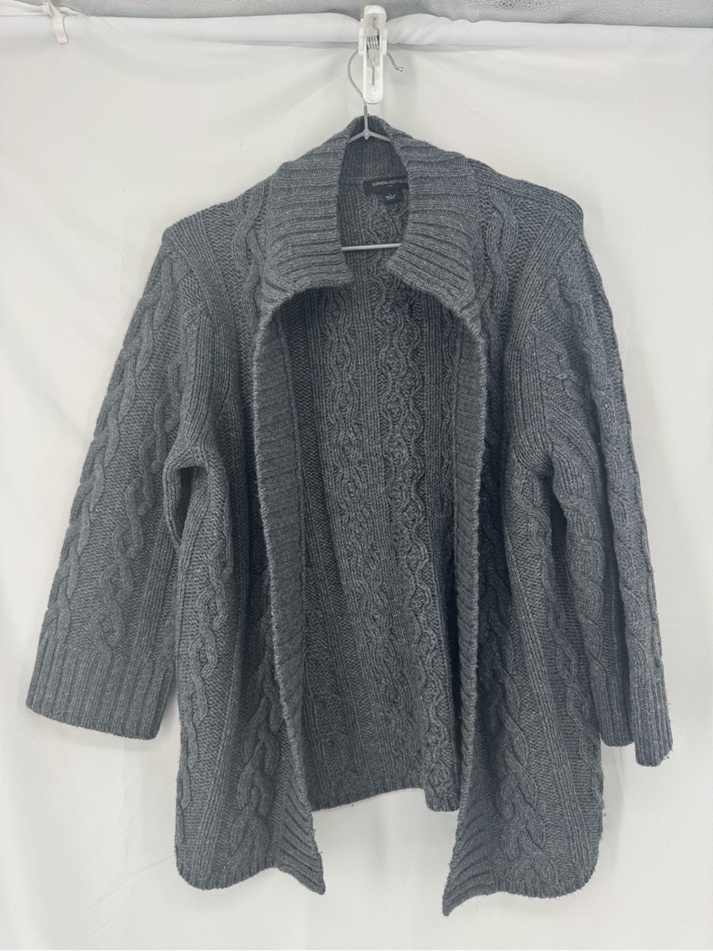Banana Republic Cable-Knit Open Cardigan - Gray 0340